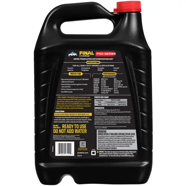 (870) FPRB53 Peak FINAL CHARGE Pro-Series Nitrite-Free Antifreeze/Coolant Prediluted 50/50 (Red, 1 Gal)