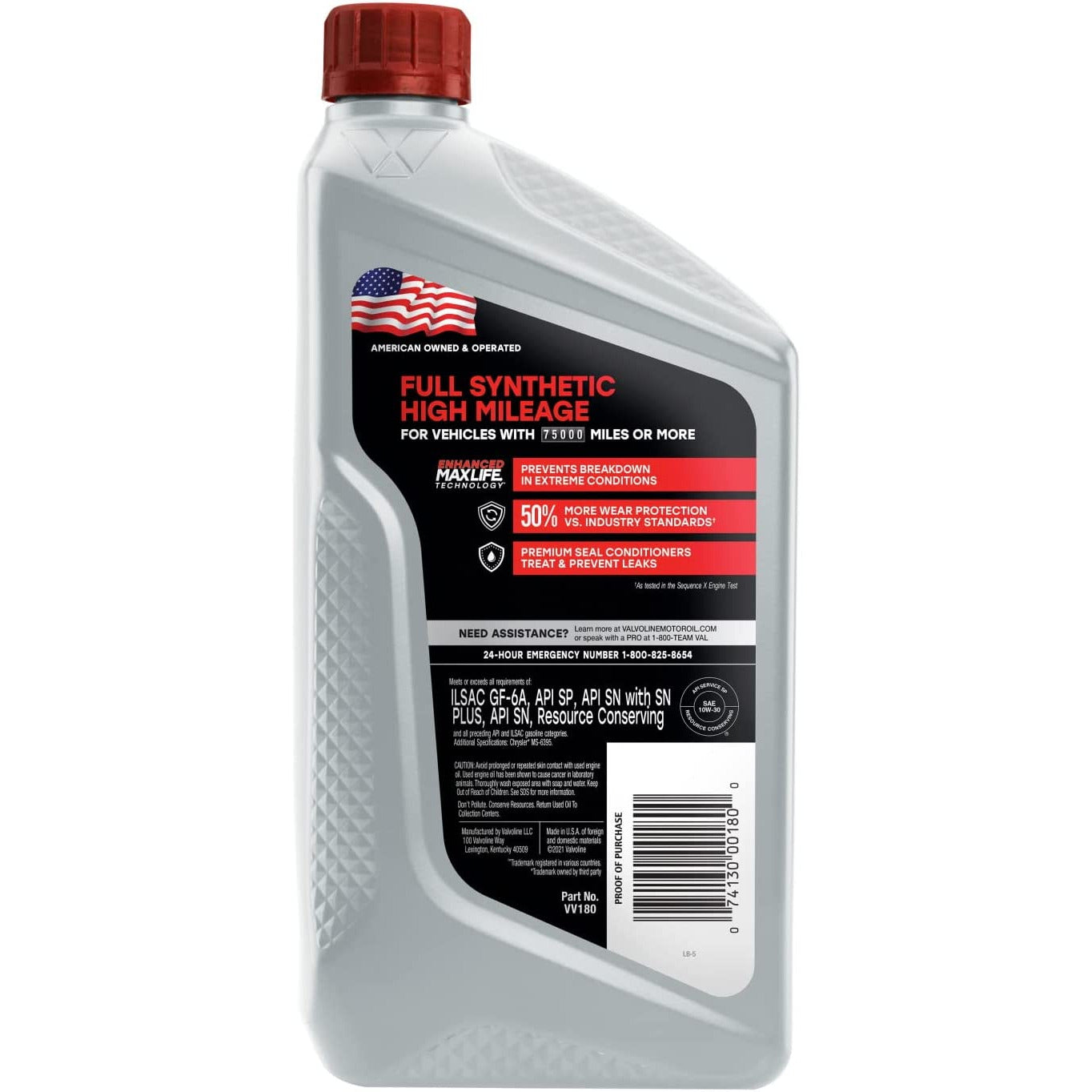 (945) VV180 | Valvoline Full Synthetic High Mileage MaxLife 10W-30 Motor Oil : 1 QT