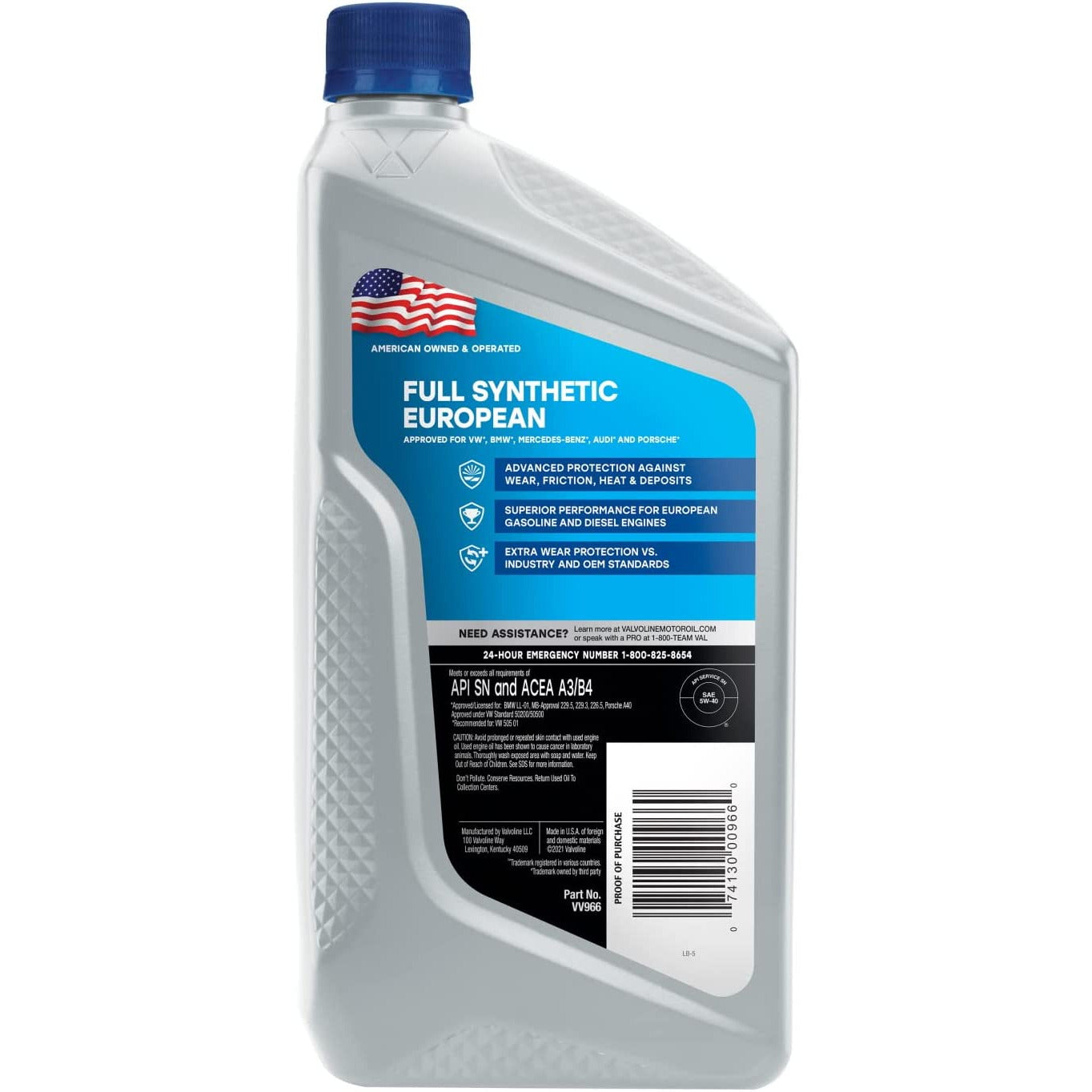 (945) VV966 | Valvoline European Vehicle Full Synthetic 5W-40 Motor Oil : 1 qt