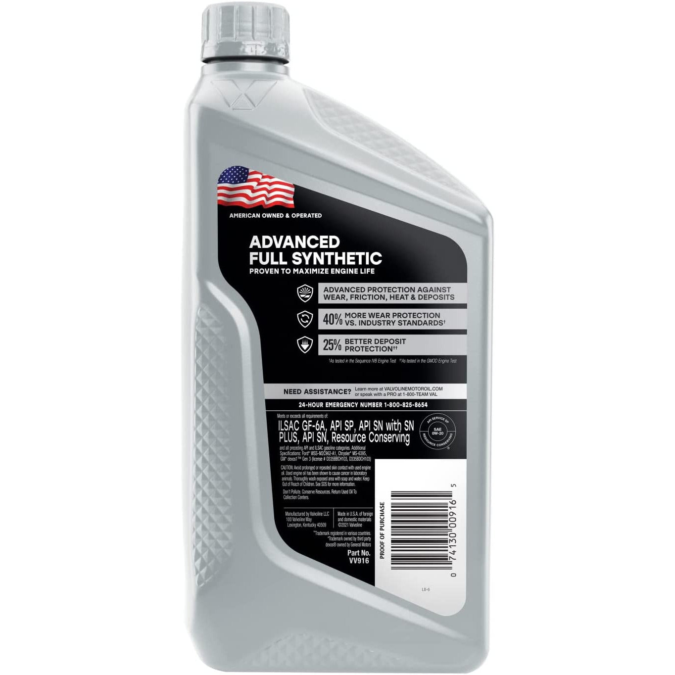 (945) VV916 | Valvoline Advanced Full Synthetic 0W-20 Motor Oil : 1 qt
