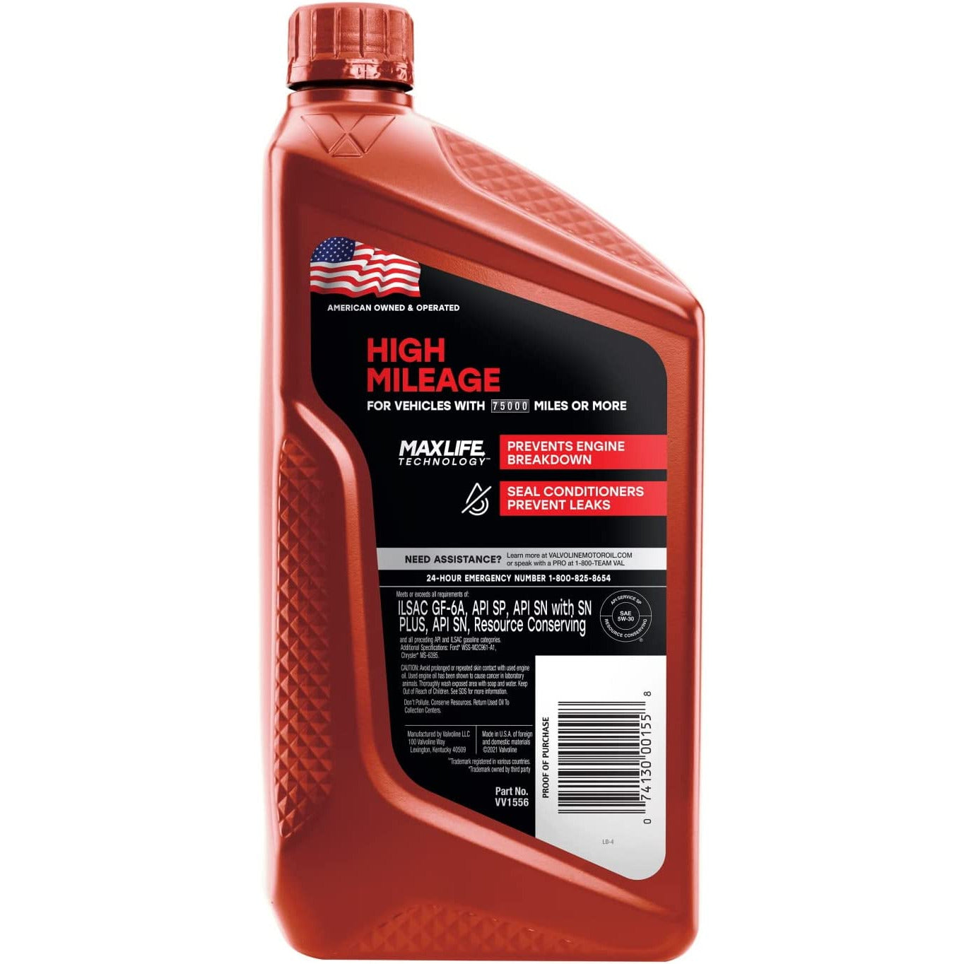 (945) VV1556 | High Mileage MaxLife Technology Synthetic Blend 5W-30 Motor Oil : 1 QT