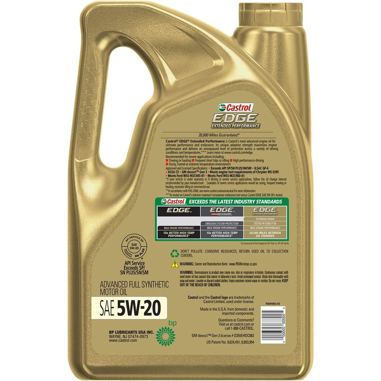 (130) 1598EF | EDGE EXTENDED PERFORMANCE FULL SYNTHETIC 5W-20 MOTOR OIL : 5 QT