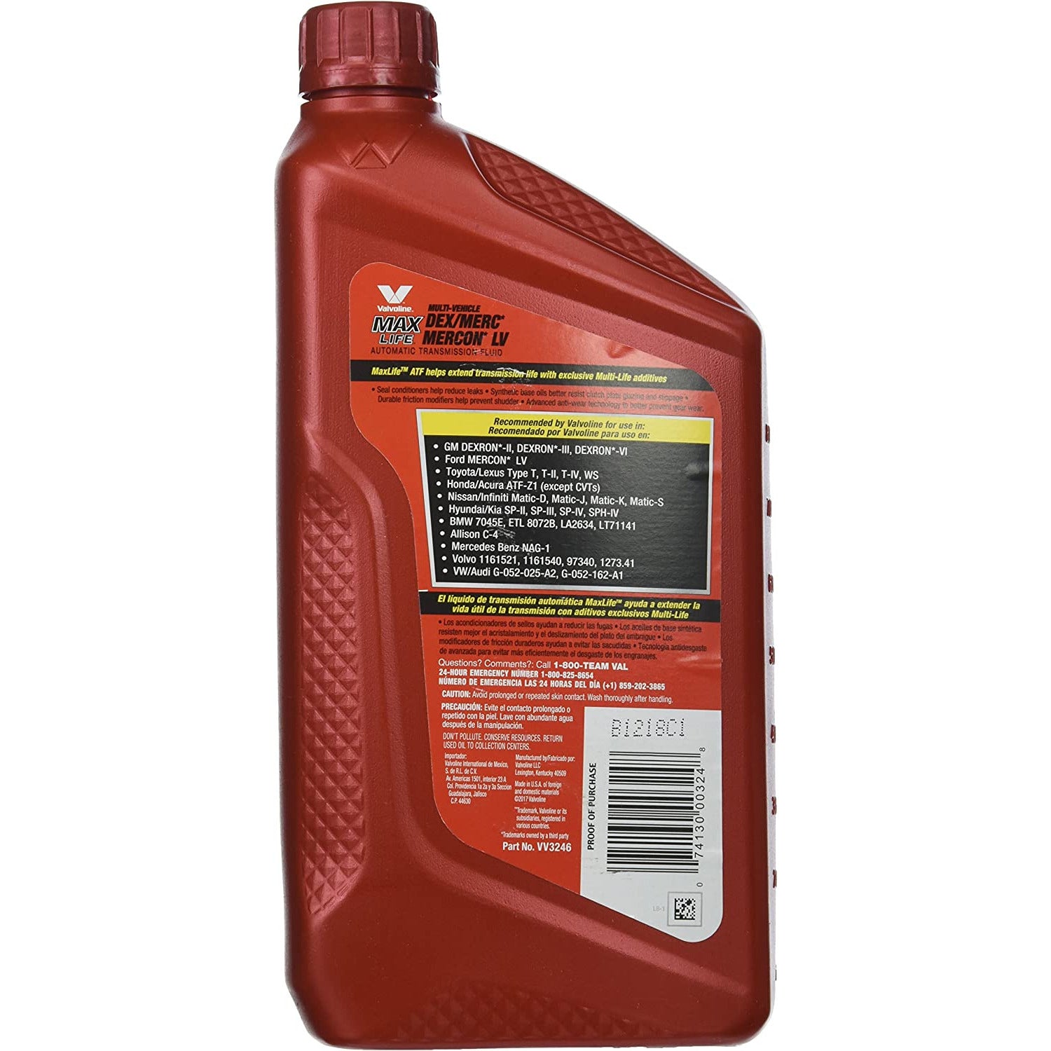 (945) VV3246 | Valvoline MaxLife Full Synthetic Multi-Vehicle Automatic Transmission Fluid (ATF) : 1 QT