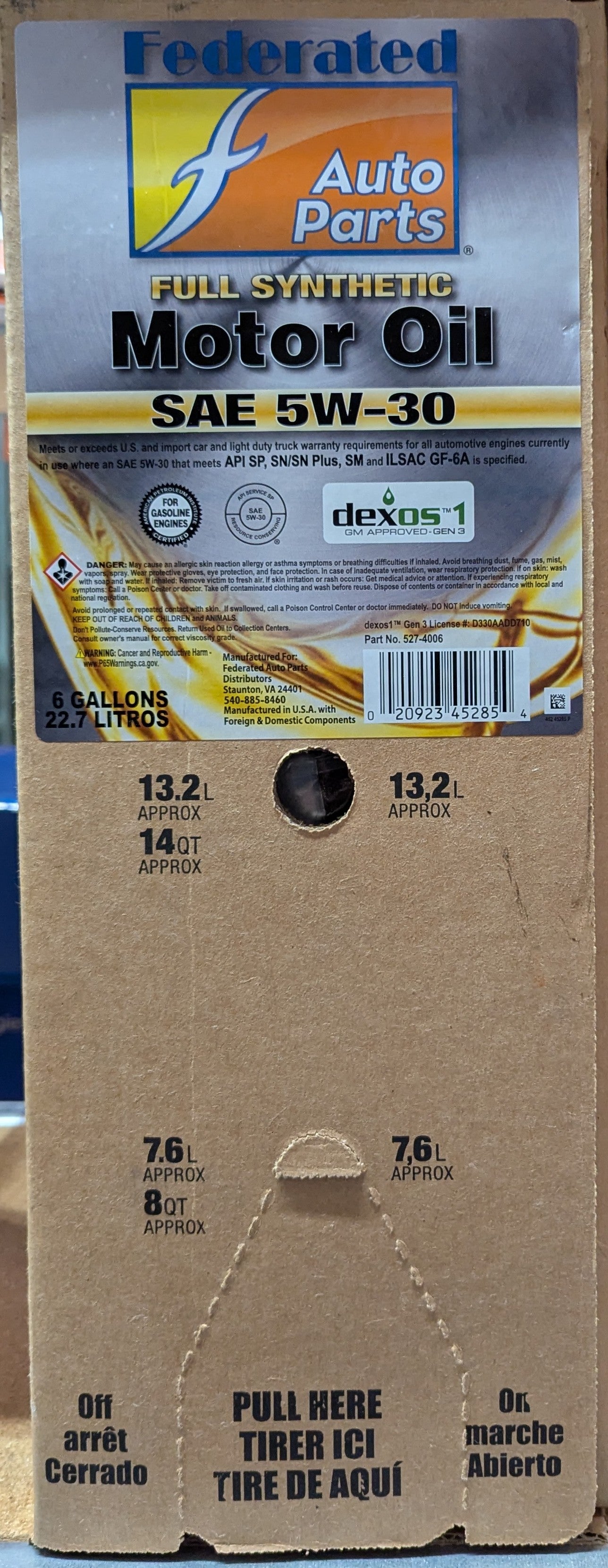 (130) 527-4006 Federated Full Synthetic 5W30 dexos1 EnviroBox 6 Gal