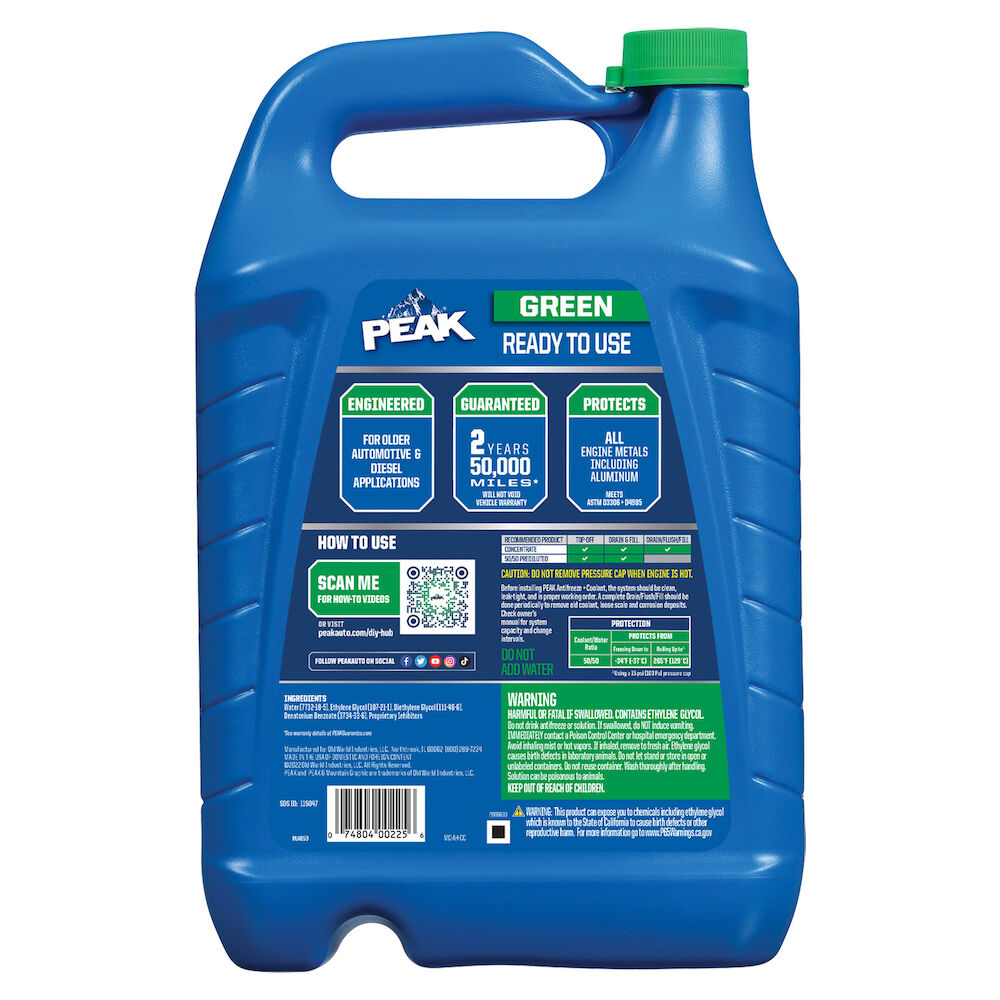 (870) RUAB53 Peak Conventional Antifreeze/Coolant Prediluted 50/50 (Green, 1 Gal)