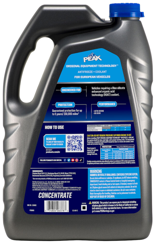 (870) PEB0B3 Peak OET European Blue Concentrate Anti-Freeze (1 Gal)