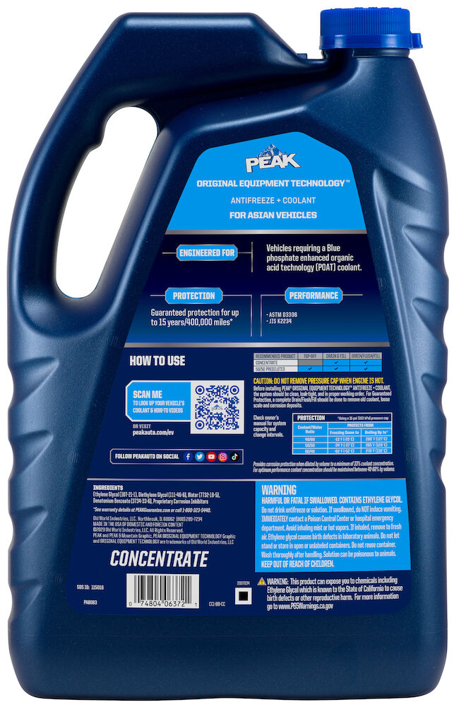 (870) PAB0B3 Peak OET Asian Antifreeze/Coolant Concentrate (Blue, 1 Gal)