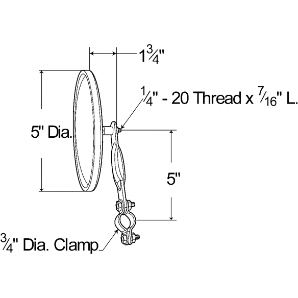 LTG 28032 Grote 5" Round Clamp-On Spot Mirror (Convex w/ Arm Assembly)