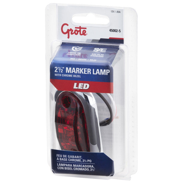 LTG 45002-5 Grote Oval LED Clearance Marker Light (2.5", Red w/ Chrome Bezel, P2/P3)