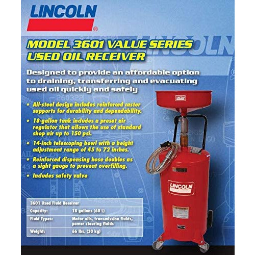 ET LIN3601 Lincoln Portable Industrial Fluid Adjustable Drain Tank (18 Gal)