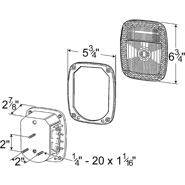 LTG 52912 Grote Torsion Mount Universal Stop Tail Turn Box Light w/ License Window (3 Stud, LH)