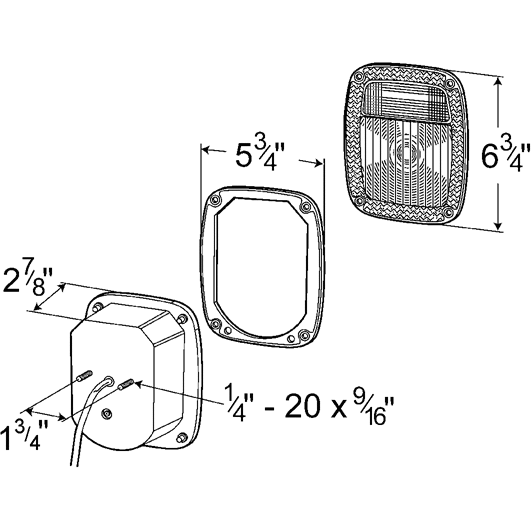 LTG 52972 Grote Ford Stop Tail Turn Box Light w/ License Window (2 Stud w/ Pigtail)