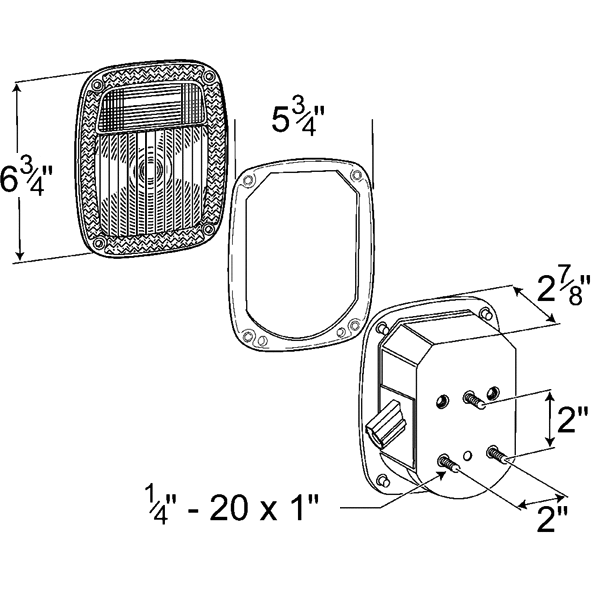 LTG 53792 Grote Ford Stop Tail Turn Box Light w/ License Window (3 Stud, LH)