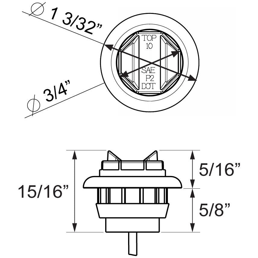 DLT MCL12AK Optronics LED Sealed Marker/Clearance Light Kit (3/4" Round, Amber, Grommet)