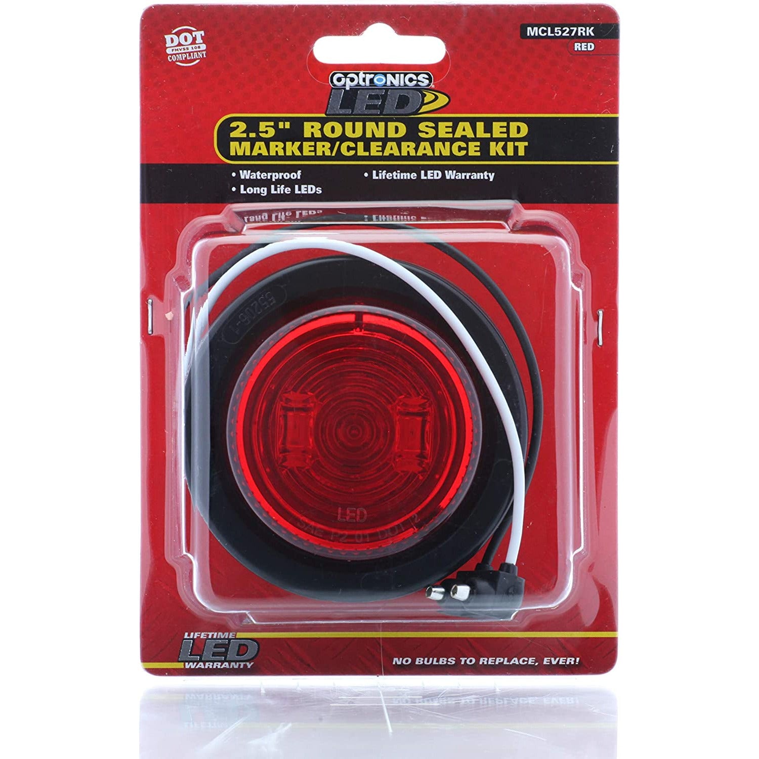 DLT MCL527RK Optronics LED Sealed Marker/Clearance Light Kit (2.5" Round, Red, Grommet)
