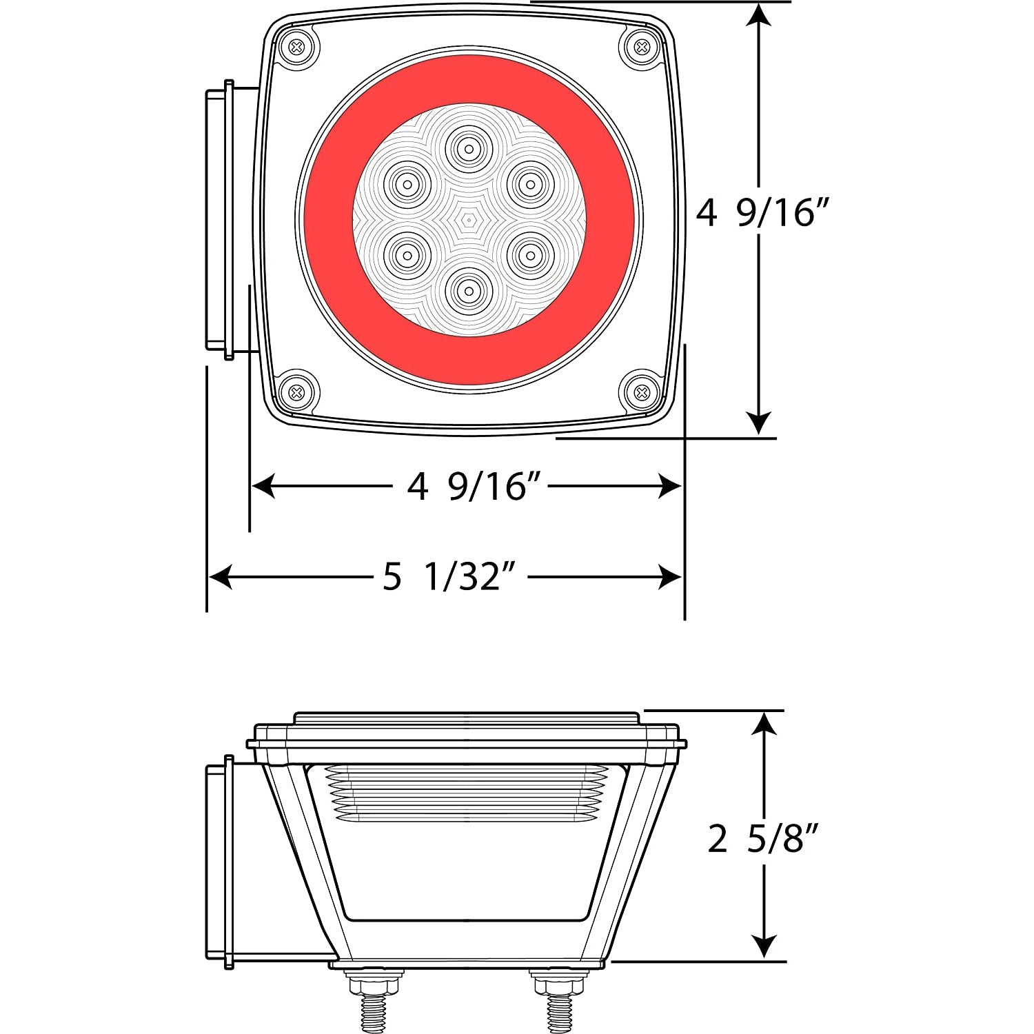 DLT TLL190RK Optronics Glolight LED Combination Trailer Tail Light Kit (5" Square, Stud)