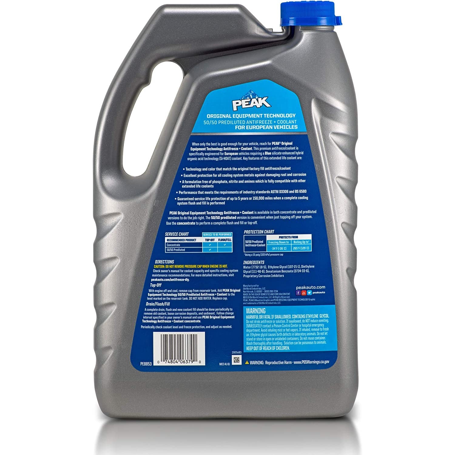 (870) PEBB53 Peak OET European Blue Antifreeze/Coolant Prediluted 50/50 (1 Gal)