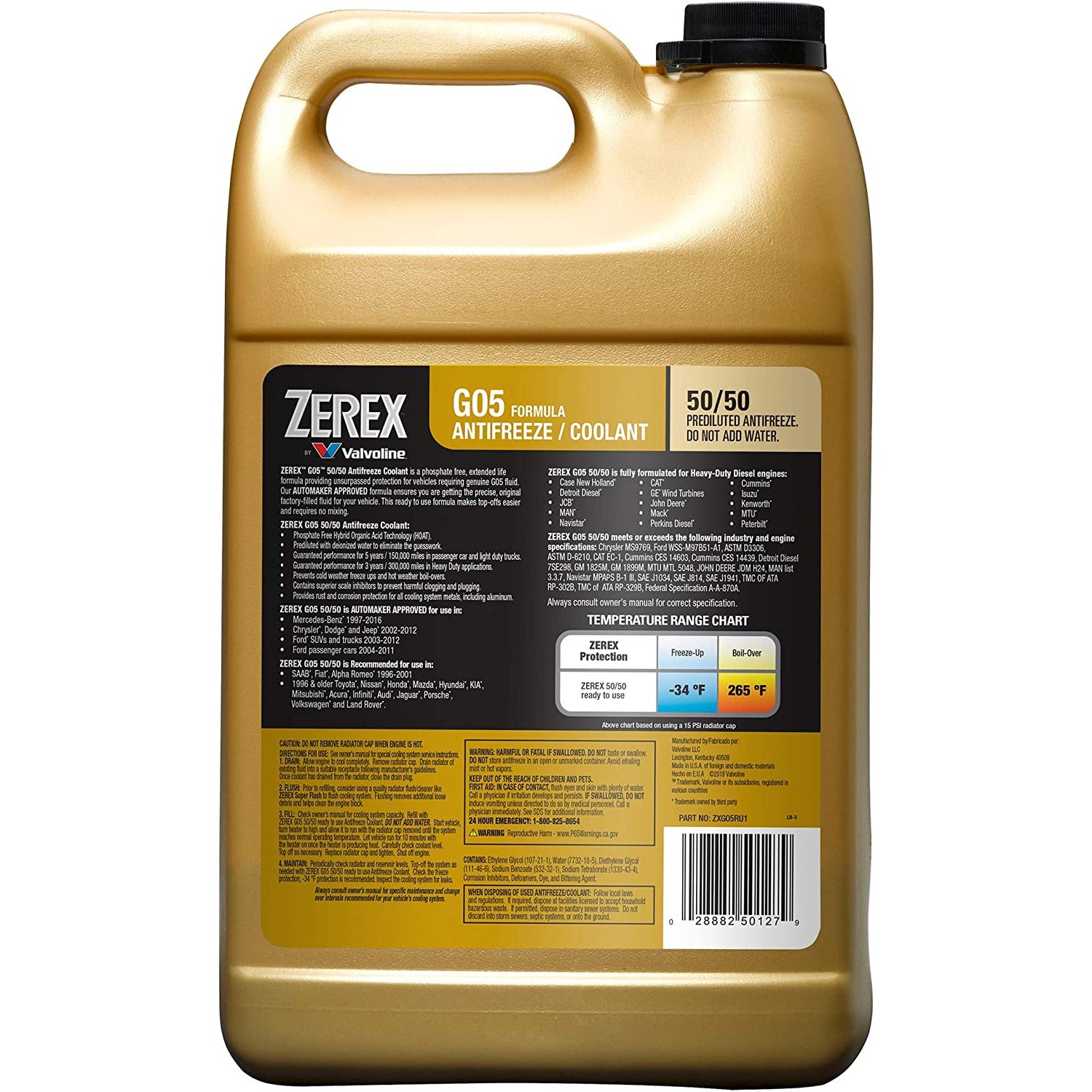 (870) ZXG05RU1 Zerex G-05 Antifreeze/Coolant Prediluted 50/50 (Yellow, 1 Gal)
