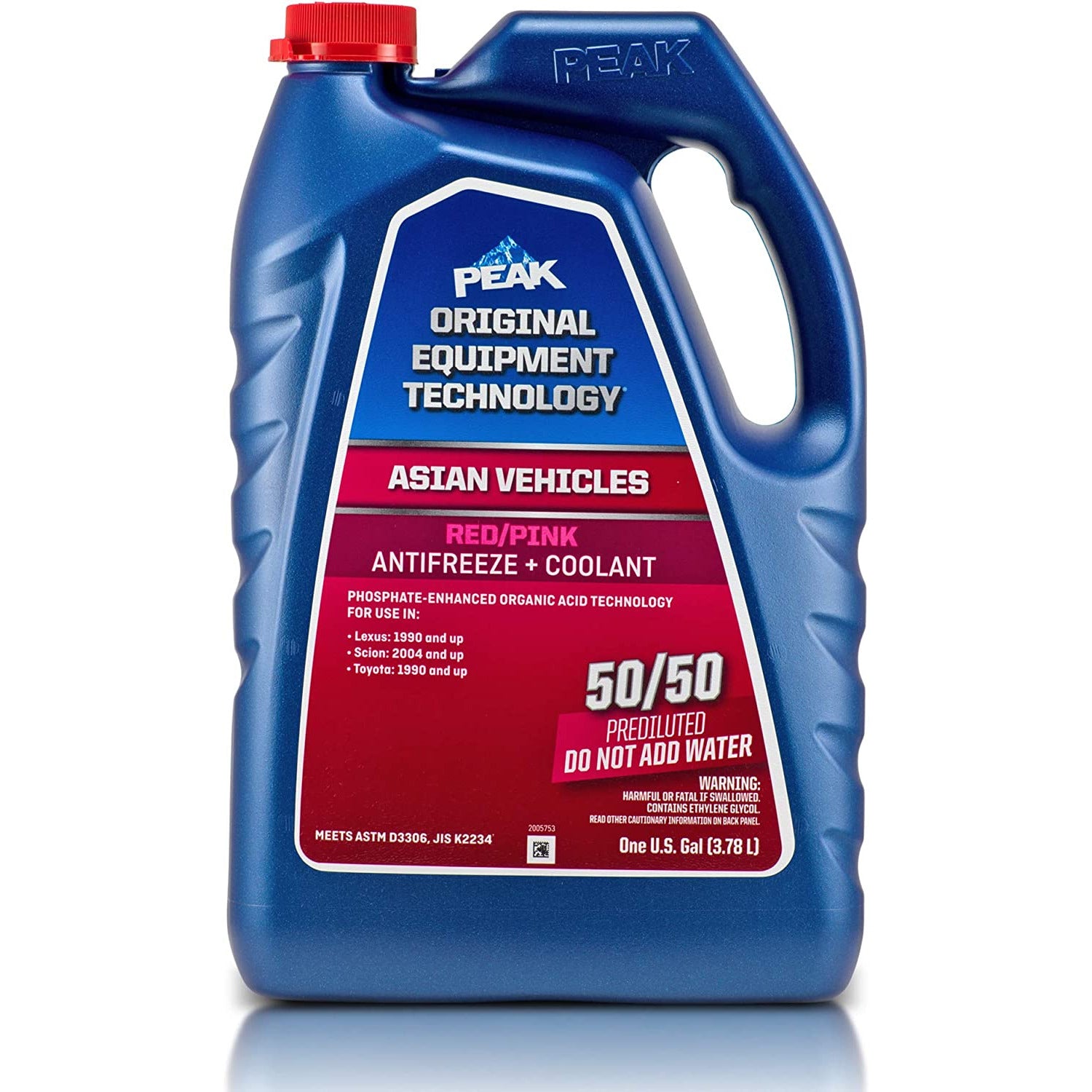 (870) PARB53 Peak OET Asian Antifreeze/Coolant Prediluted 50/50 (Red/Pink, 1 Gal)