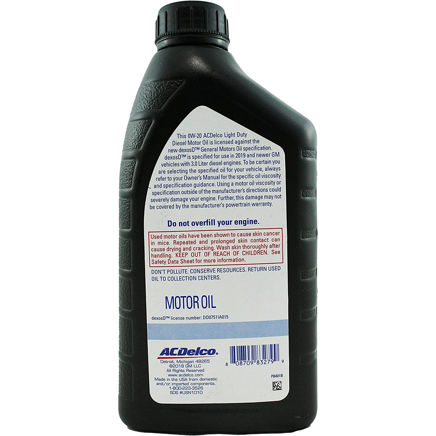 XAD 10-9277 Delco Light Duty Diesel SAE 0W-20 Syn-Blend Motor Oil (32 oz)