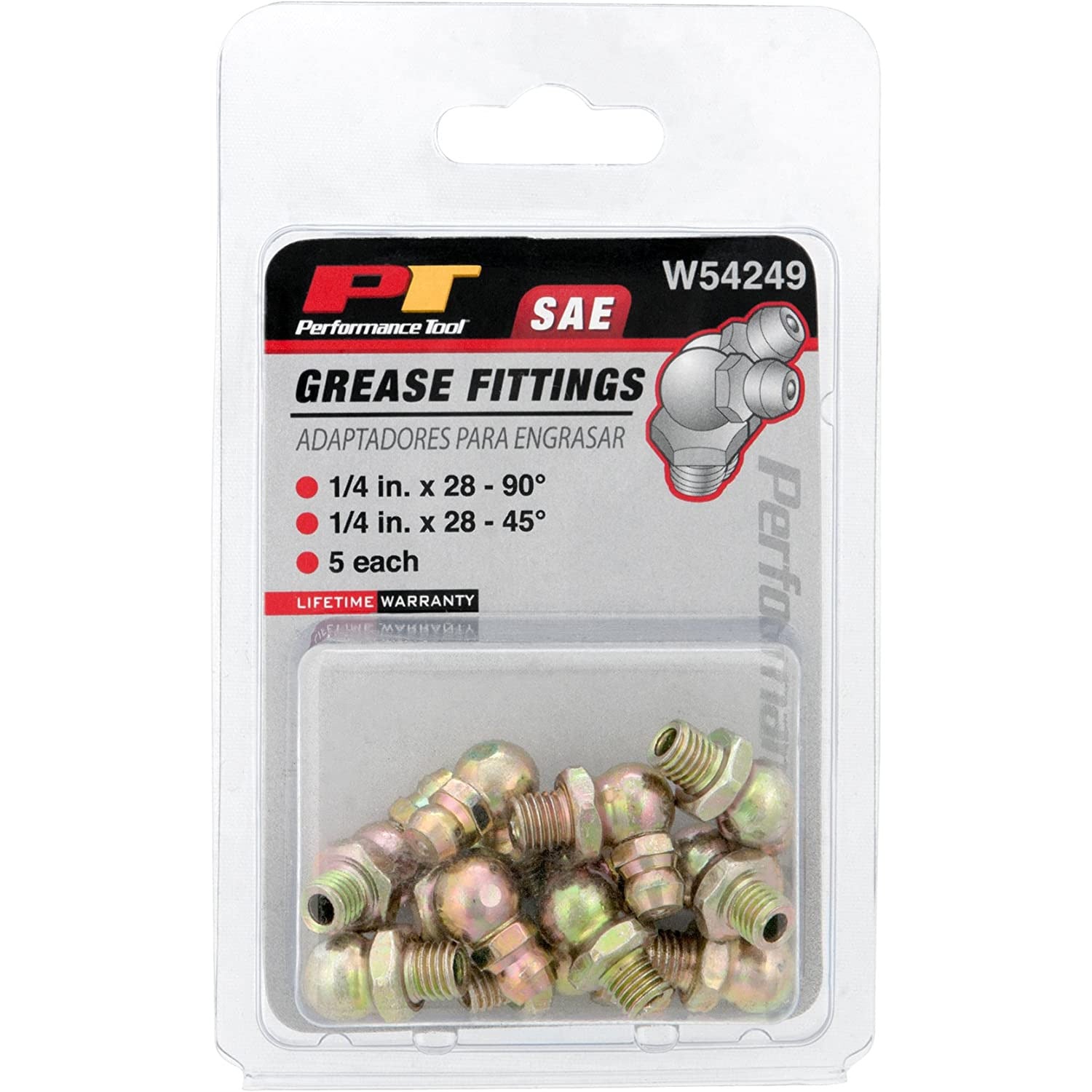 WIL W54249 Performance Tool Assorted (45 & 90 Degree) 1/4" SAE Grease Fittings (10 pk)