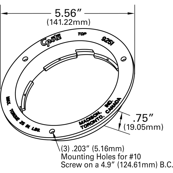 LTG 92512 Grote 4" Round Light Theft-Resistant Mounting Flange (Black)