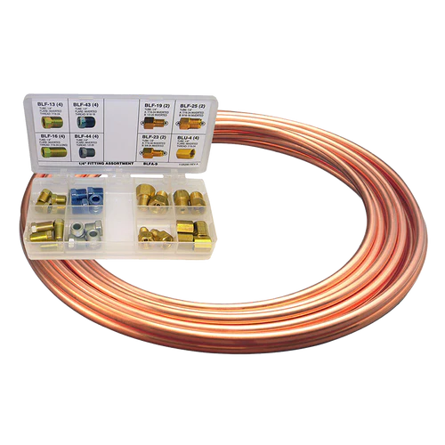 BL BLFA-9K AGS NiCopp Brake Line Coil w/ Fitting Assortment Kit (1/4" x 25')