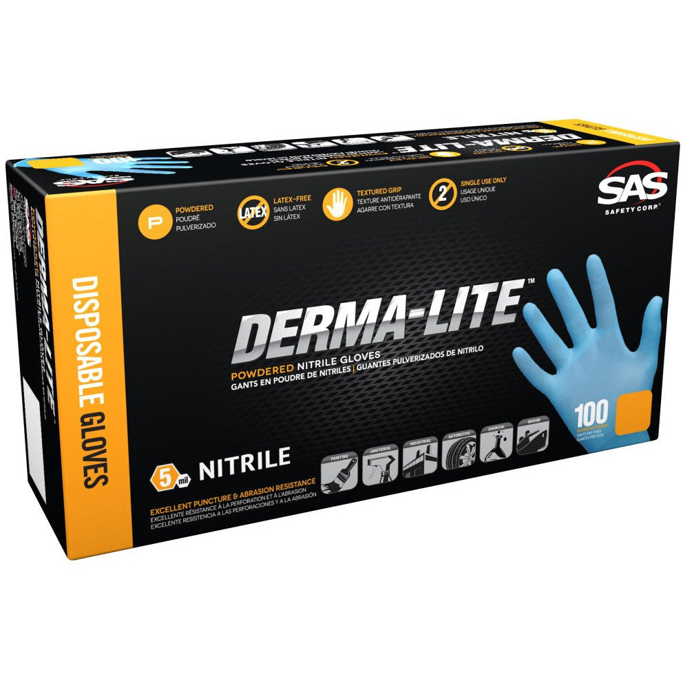 SAS 6606 SAS Derma-Lite Powdered Nitrile Blue Disposable Gloves (Small, 5mil, 100 bx)