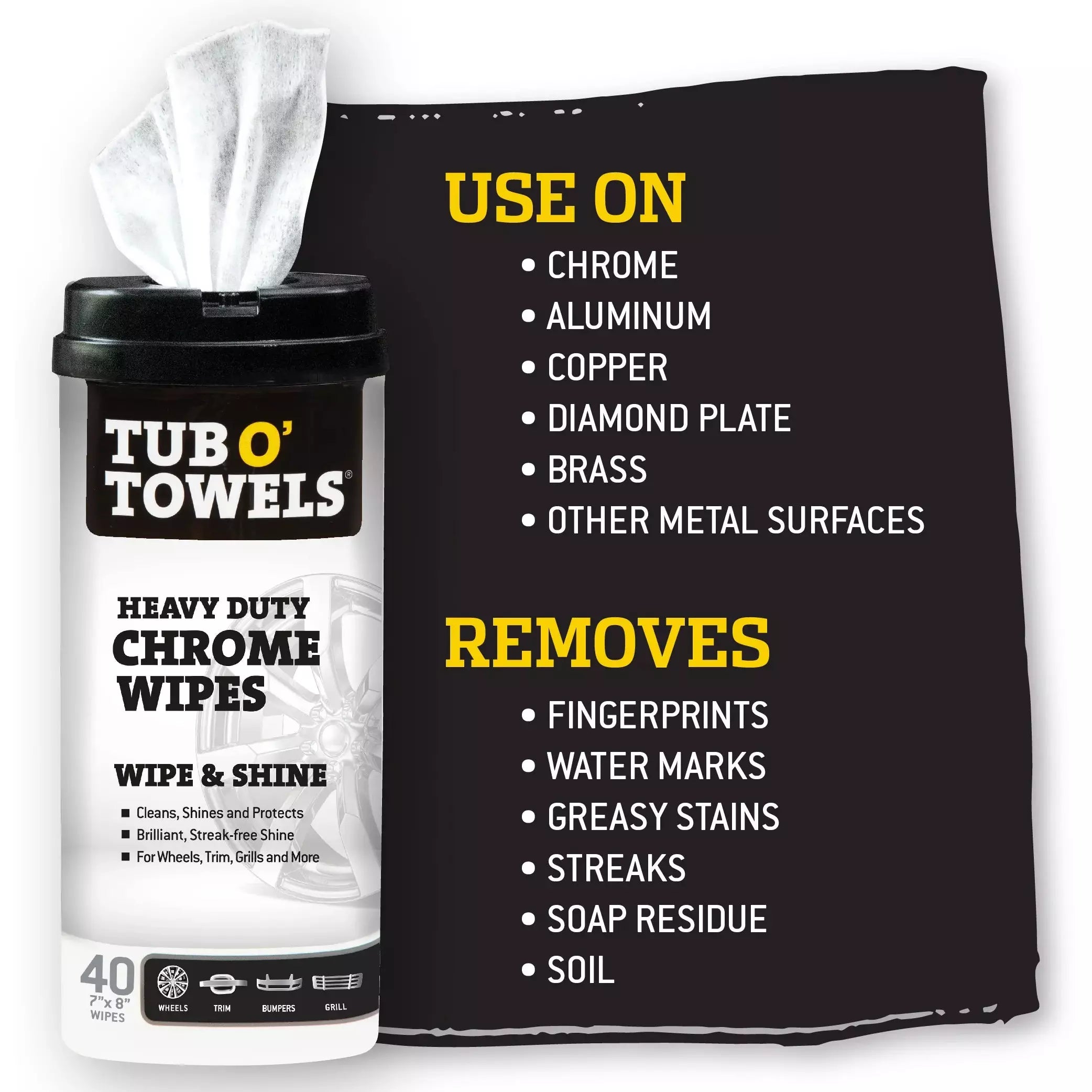 XFP TW40-CHR Tub O' Towels Heavy Duty Chrome Wipes (40 ct)