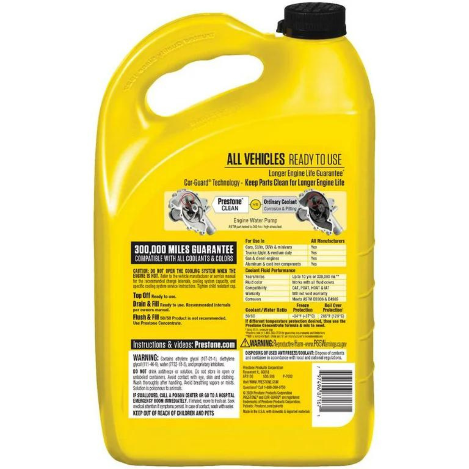 (870) AF2100 Prestone Universal Antifreeze/Coolant Prediluted 50/50 (Yellow, 1 Gal)