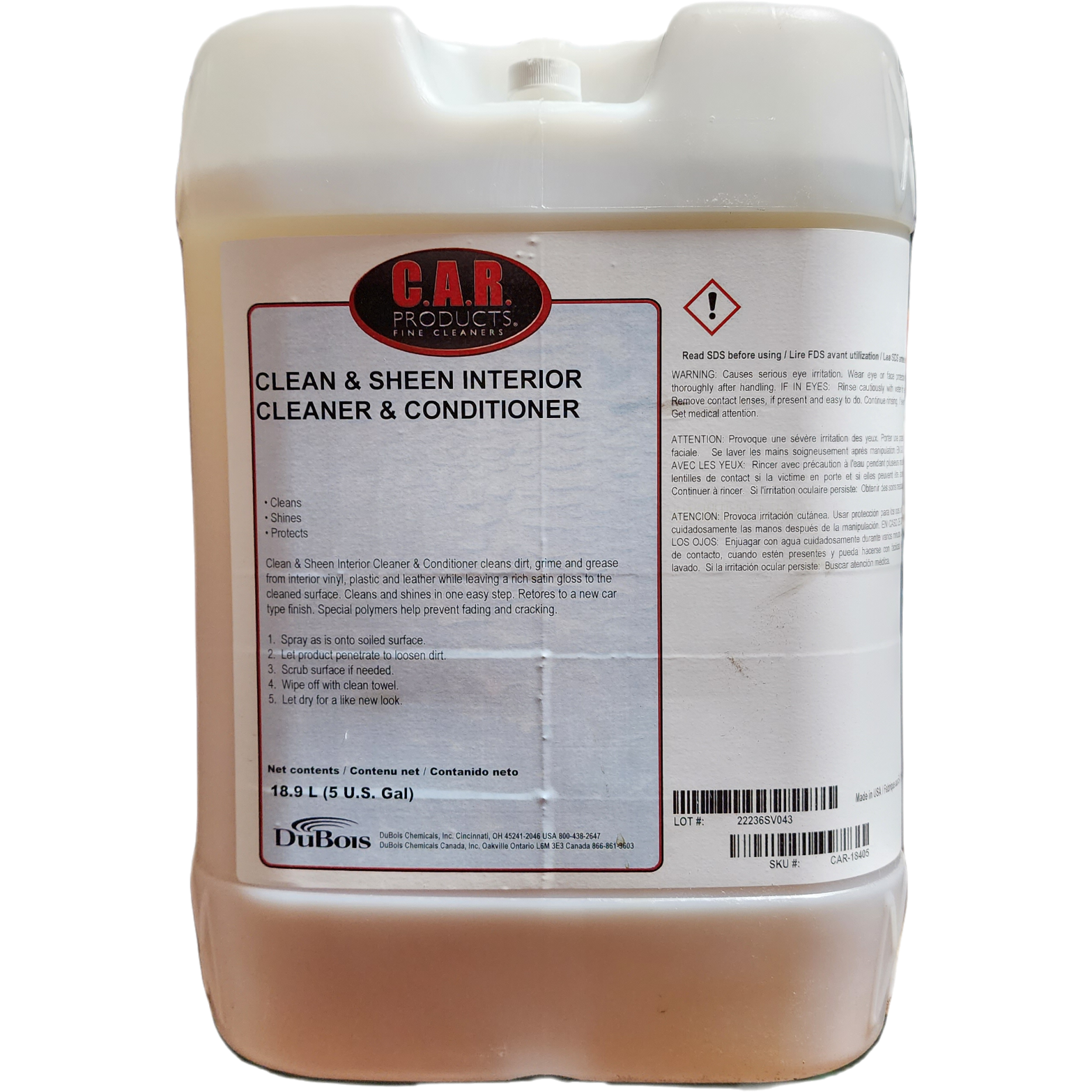 XCP CAR-18405 CAR Products Clean & Sheen Interior Cleaner & Conditioner (5 gal)