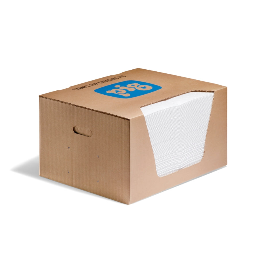 (708) 26300 New Pig Universal Mediumweight Oil-Only Absorbent Pig Mat Dispenser Box (15" W x 20" L) (100 Pk)