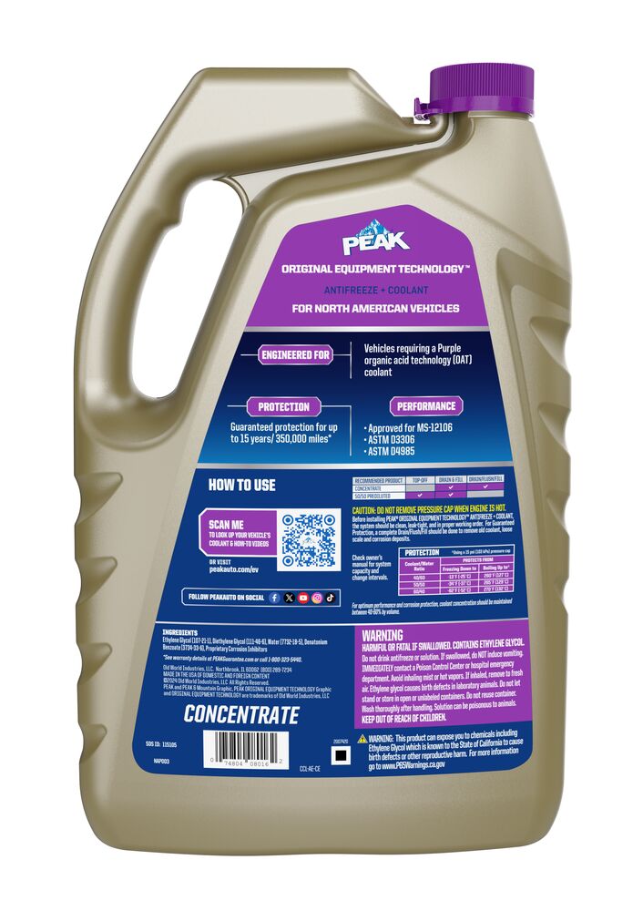 (870) NAP0D3 Peak OET North American Antifreeze/Coolant Concentrate (OAT Purple, 1 Gal)