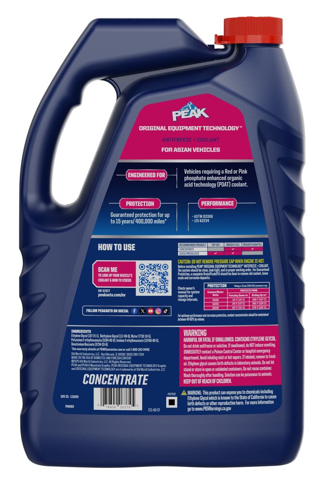 (870) PAR0B3 Peak OET Asian Antifreeze/Coolant Concentrate (Red/Pink, 1 Gal)