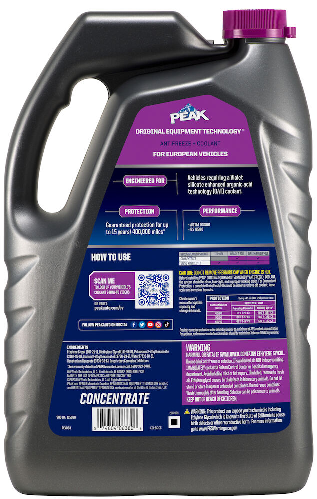 (870) PEV0B3 Peak OET European Antifreeze/Coolant Concentrate (Violet/Purple, 1 Gal)