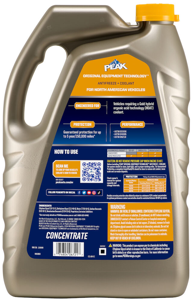 (870) NAG0B3 Peak OET North American Antifreeze/Coolant Concentrate (Gold, 1 Gal)