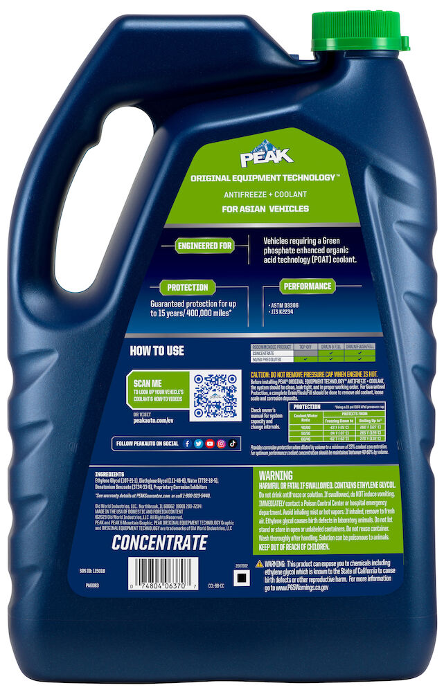 (870) PAG0B3 Peak OET Asian Antifreeze/Coolant Concentrate (Green, 1 Gal)