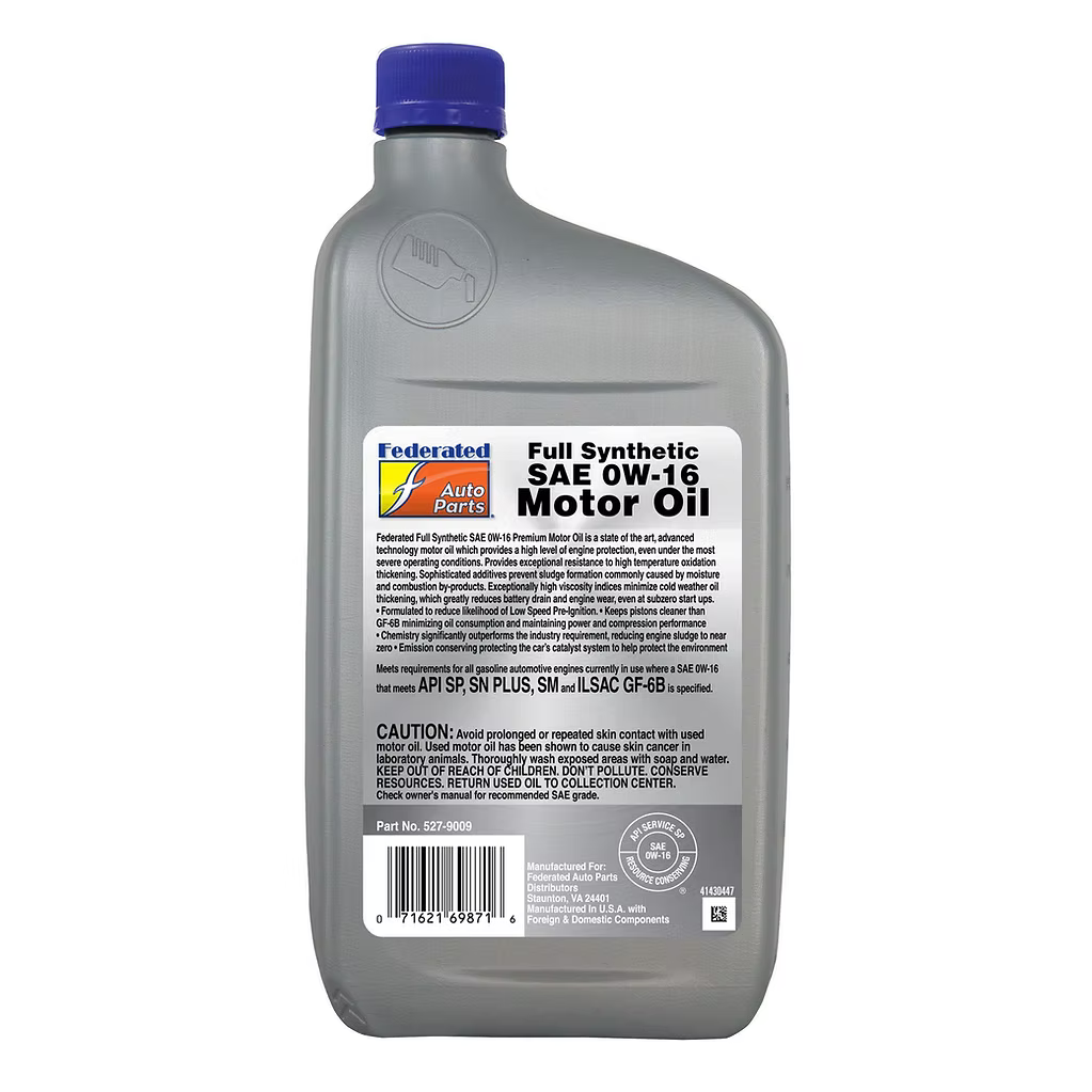 (130) 5279009 FEDERATED 0W-16 FULL SYNTHETIC MOTOR OIL : 1 QT