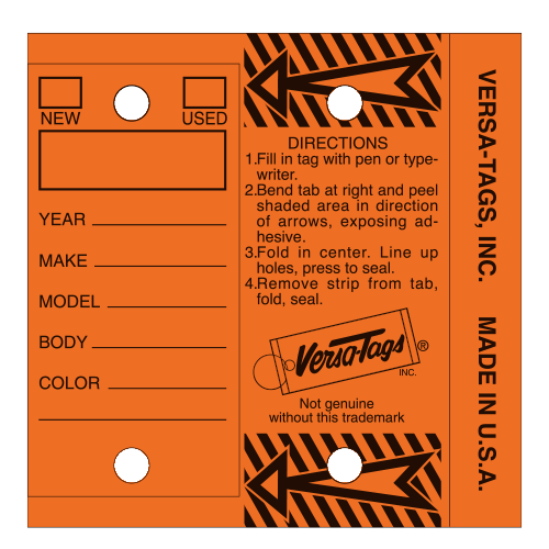 XCP DL-VT-O CAR Products Genuine Versa-Tags Key Tags (Orange, 250 bx)