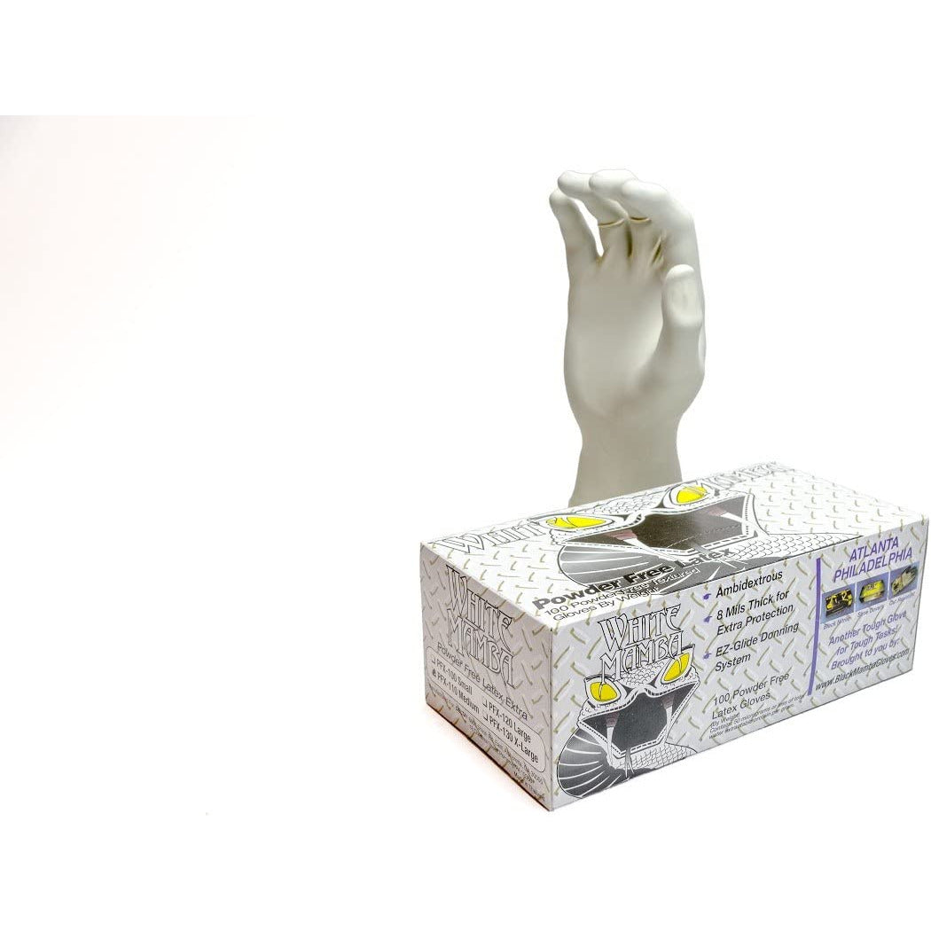 XBM PFX-110 White Mamba Latex Disposable Gloves (Medium, 7mil, 100 bx)