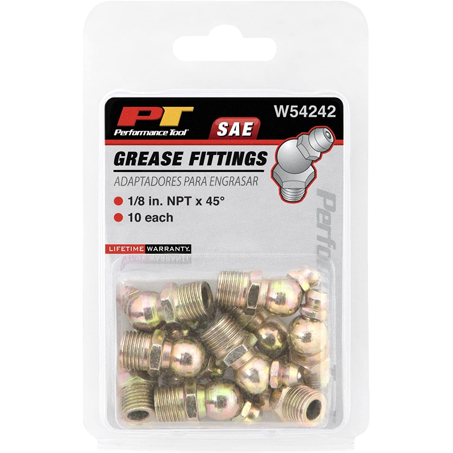 WIL W54242 Performance Tool 45 Degree 1/8" SAE Grease Fittings (10 pk)