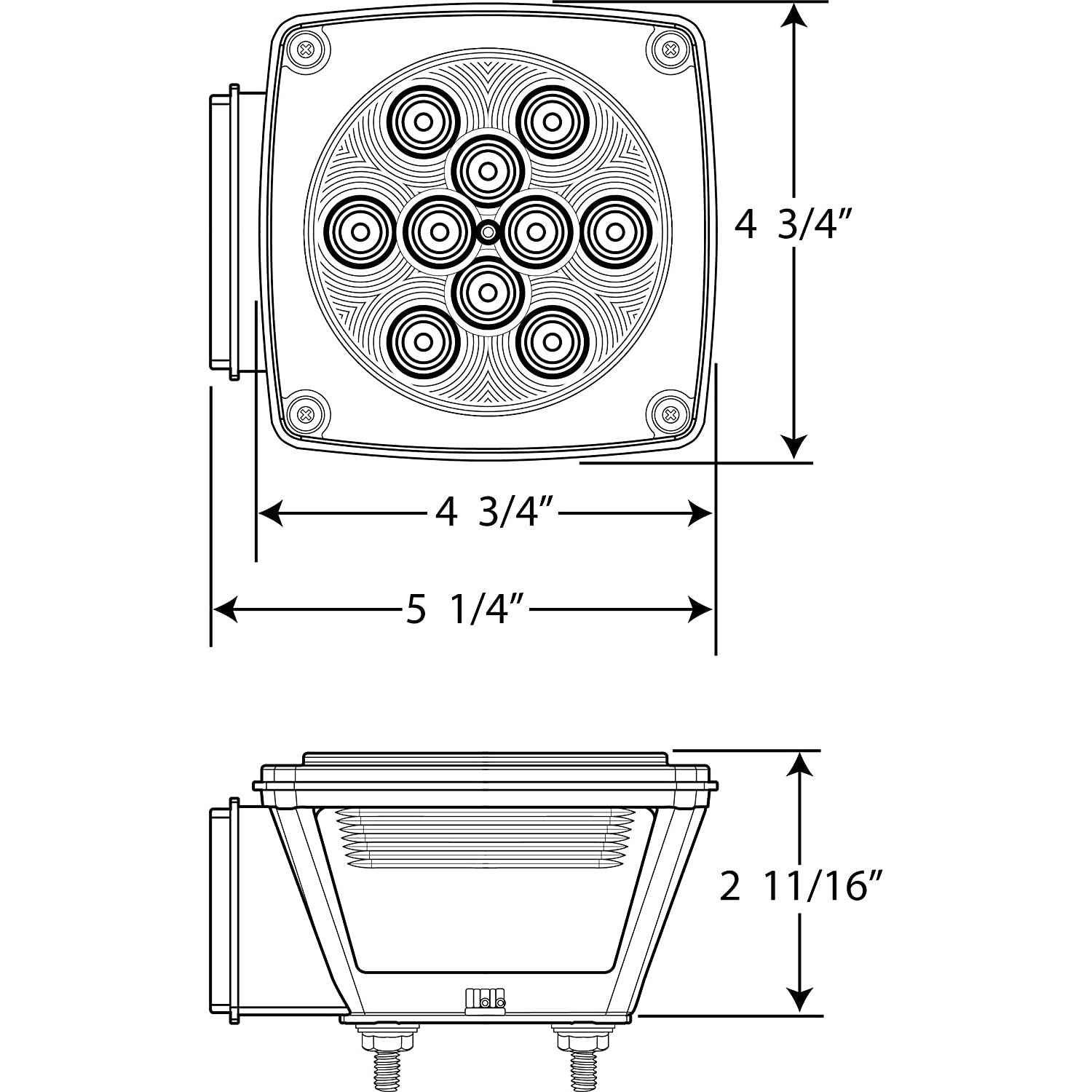 DLT TLL-90RK Optronics LED Combination Trailer Tail Light Kit (5" Square, Stud)