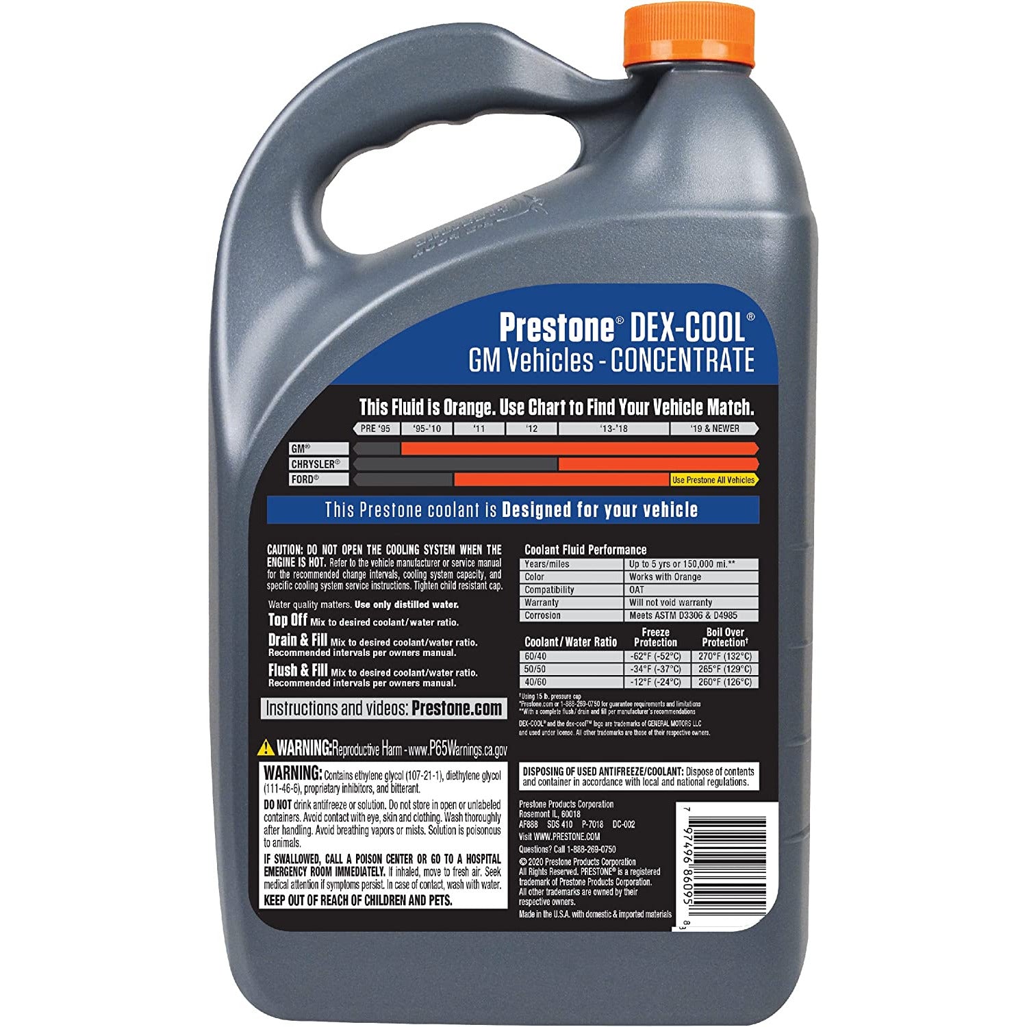 ANT AF888 Prestone Dex-Cool Dexcool Antifreeze/Coolant Concentrated (Orange, 1 Gal)