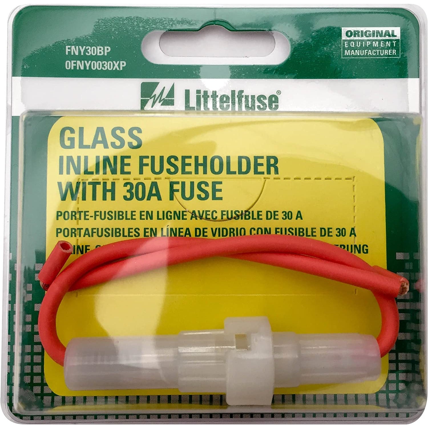 FUS 0FNY0030XP Littelfuse Heavy Duty In-Line Glass Fuse Holder w/ Fuse (30A)