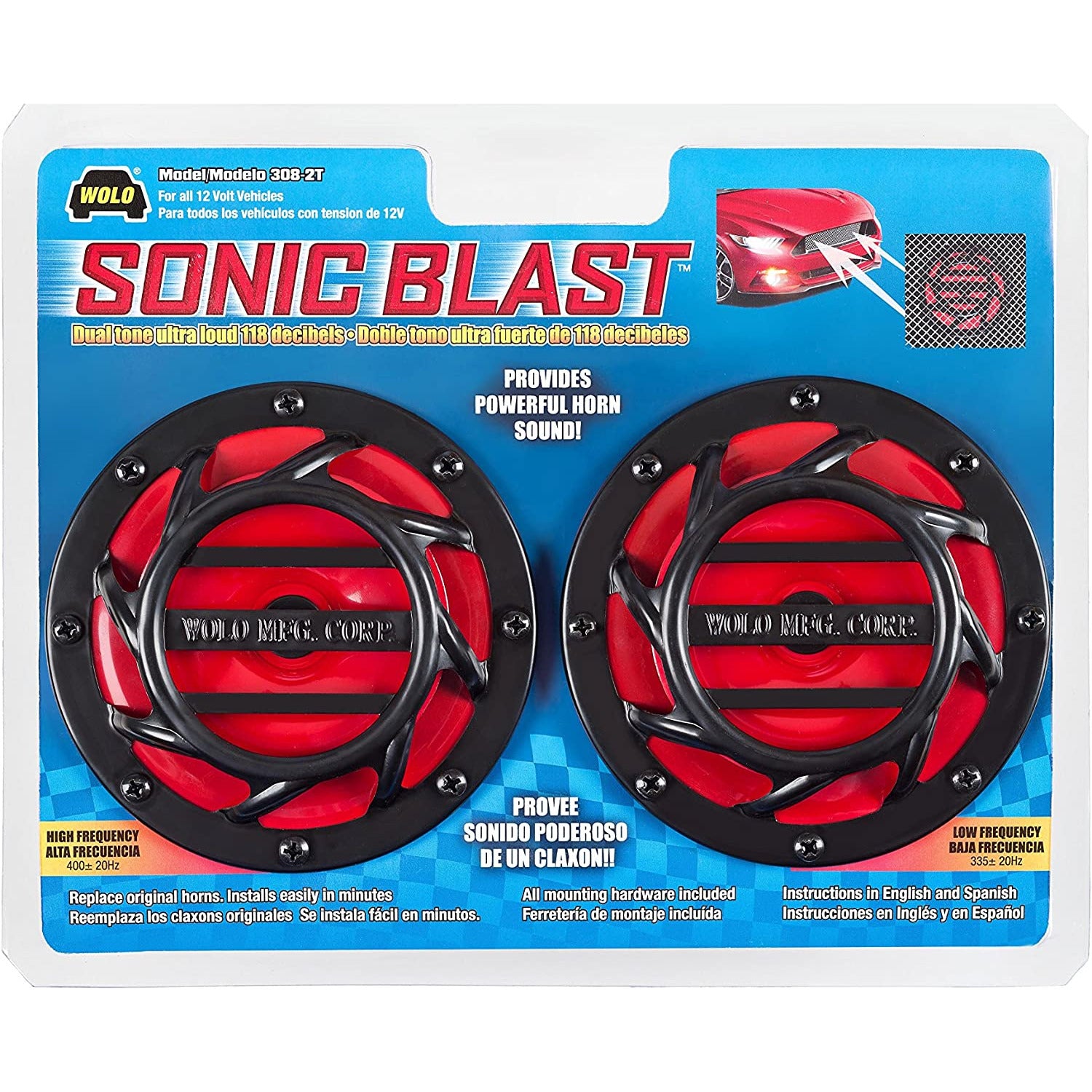 WLO 308-2T Wolo Sonic Blast Disc Horns (12V, 118 db)