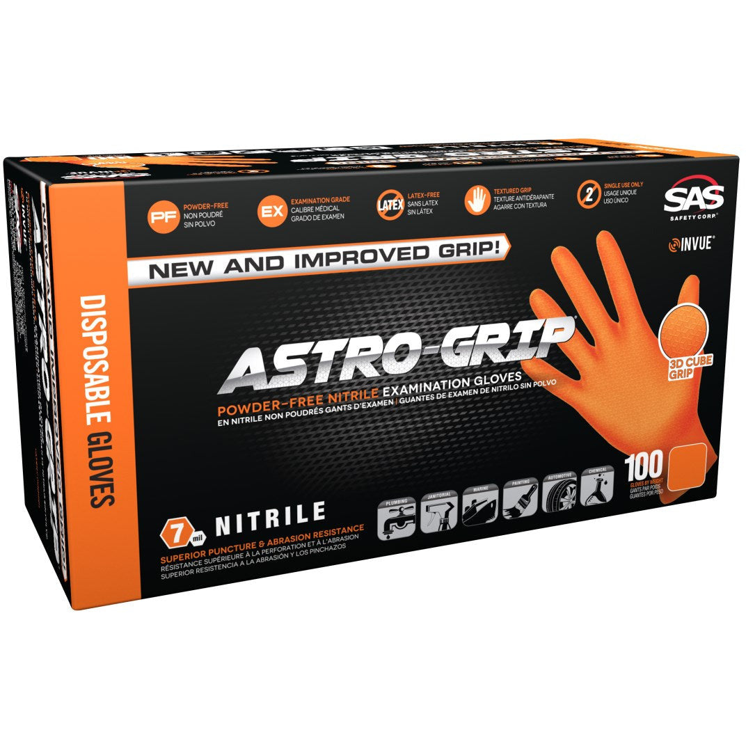 SAS 66473 SAS Astro-Grip Scale Grip Nitrile Orange Disposable Gloves (Large, 7mil, 100 bx)