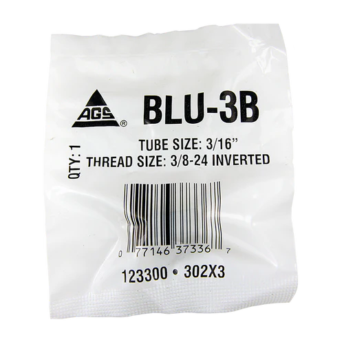 BL BLU-3B AGS Brass Brake Line Union 3/16" (3/8-24 Inverted)