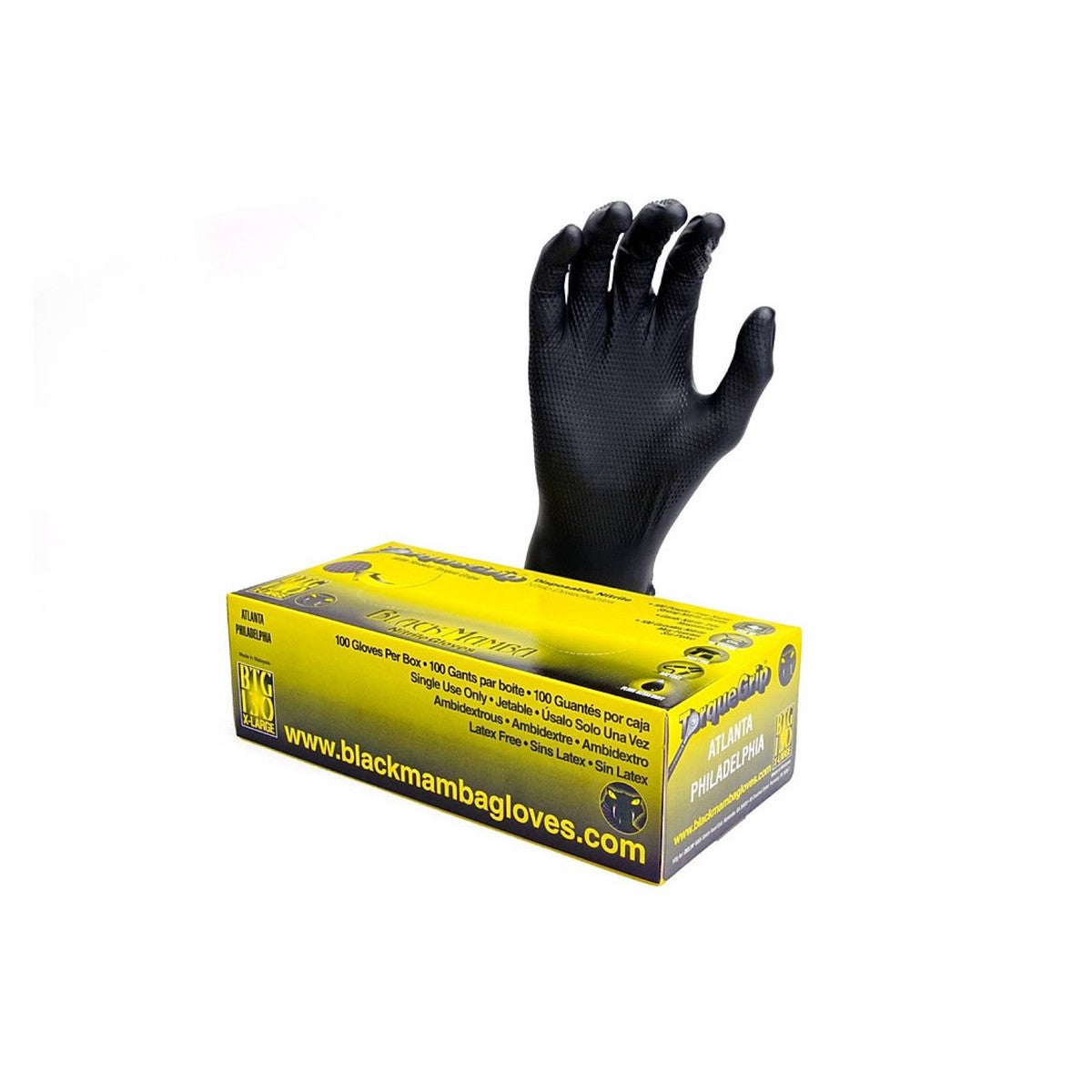 XBM BTG-110 Black Mamba Black Torque Grip Nitrile Disposable Gloves (Medium, 8mil, 100 bx)
