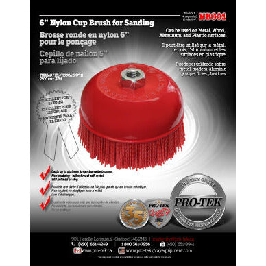 XRC XL527 Pro-Tek 6" Nylon Cup Surface Prep Soft Brush (5/8-11)