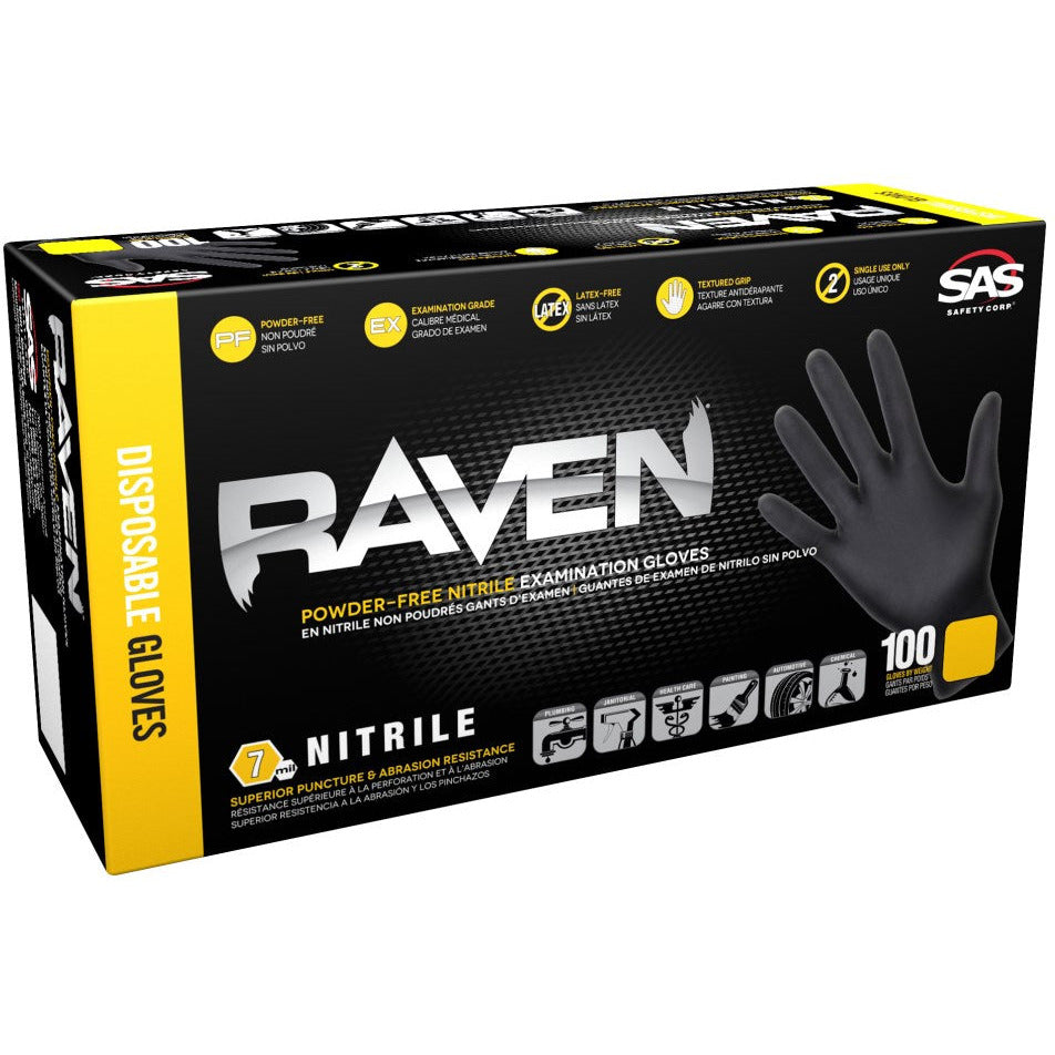 SAS 66516 SAS Raven Black Nitrile Disposable Gloves (Small, 7mil, 100 bx)
